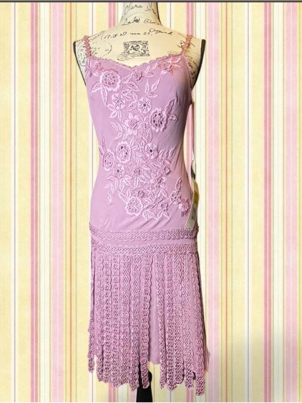 Sue Wong Dusty Lavender deadstock silk and crochet floral fairy dress